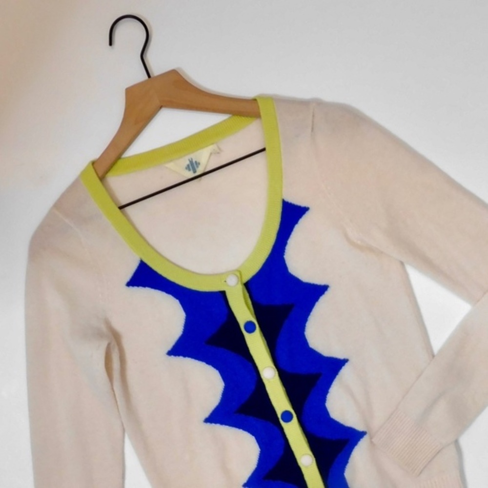 RARE!! Anthropologie HWR Monogram 100% Cashmere Scalloped Cardigan Sweater Small - Picture 3 of 10